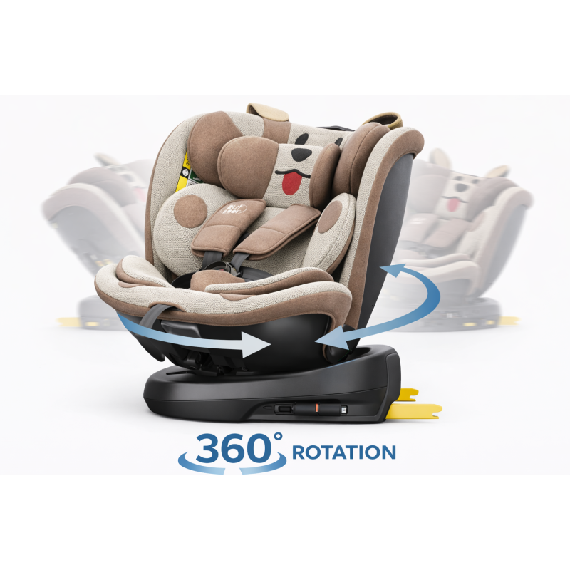 BUF BOOF® B-Joy DELUXE i-Size 40–150 cm Scaun Auto Copii, ISOFIX, Rotativ 360°, Reclinare 155°, Poziție Somn, BrownDOG