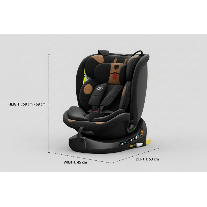 BUF BOOF® B-Joy DELUXE i-Size 40–150 cm Scaun Auto Copii, ISOFIX, Rotativ 360°, Reclinare 155°, Poziție Somn, BlackDOG