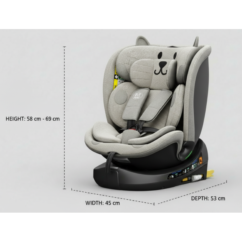 BUF BOOF® B-Joy DELUXE i-Size 40–150 cm Scaun Auto Copii, ISOFIX, Rotativ 360°, Reclinare 155°, Poziție Somn, LightGreyCAT
