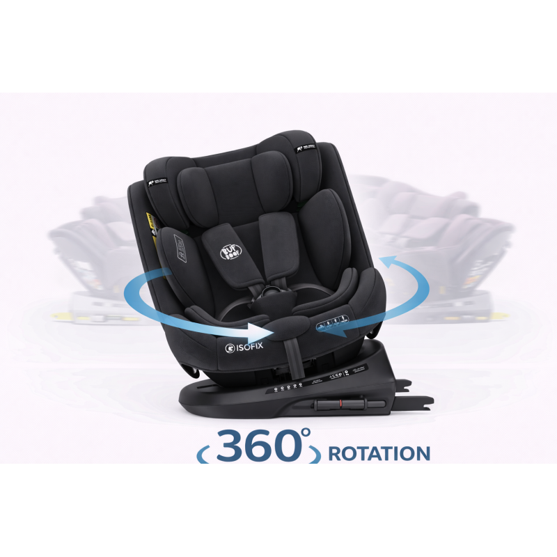 BUF BOOF® Scaun Auto P100 i-Size R129 Rotativ 360° ISOFIX 40–150 cm (0–36 kg) BlackJeans