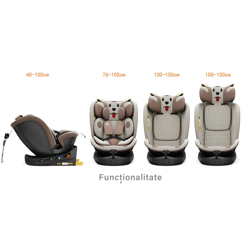 BUF BOOF® B-Joy DELUXE i-Size 40–150 cm Scaun Auto Copii, ISOFIX, Rotativ 360°, Reclinare 155°, Poziție Somn, BrownDOG