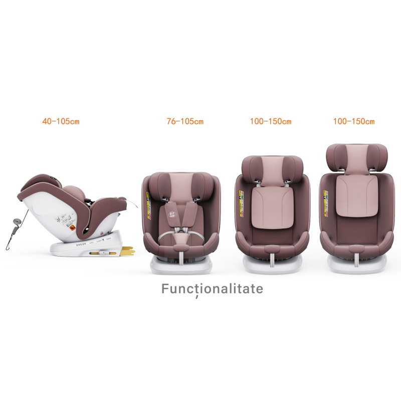 BUF BOOF® Scaun Auto P100 i-Size R129 Rotativ 360° ISOFIX 40–150 cm (0–36 kg) LightPurple