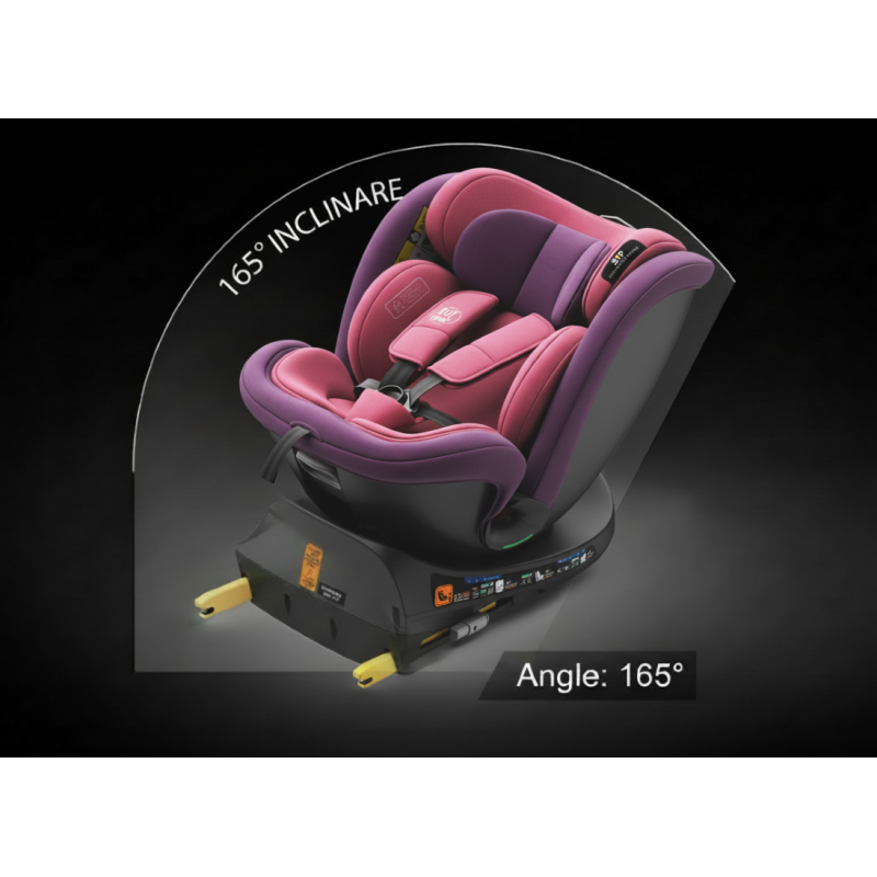 Scaun auto N17 Fix iSize BUF BOOF® ISOFIX Rotativ 360 Picior Fixare Pozitie Somn 165 grade 40-150 cm UnicornPink