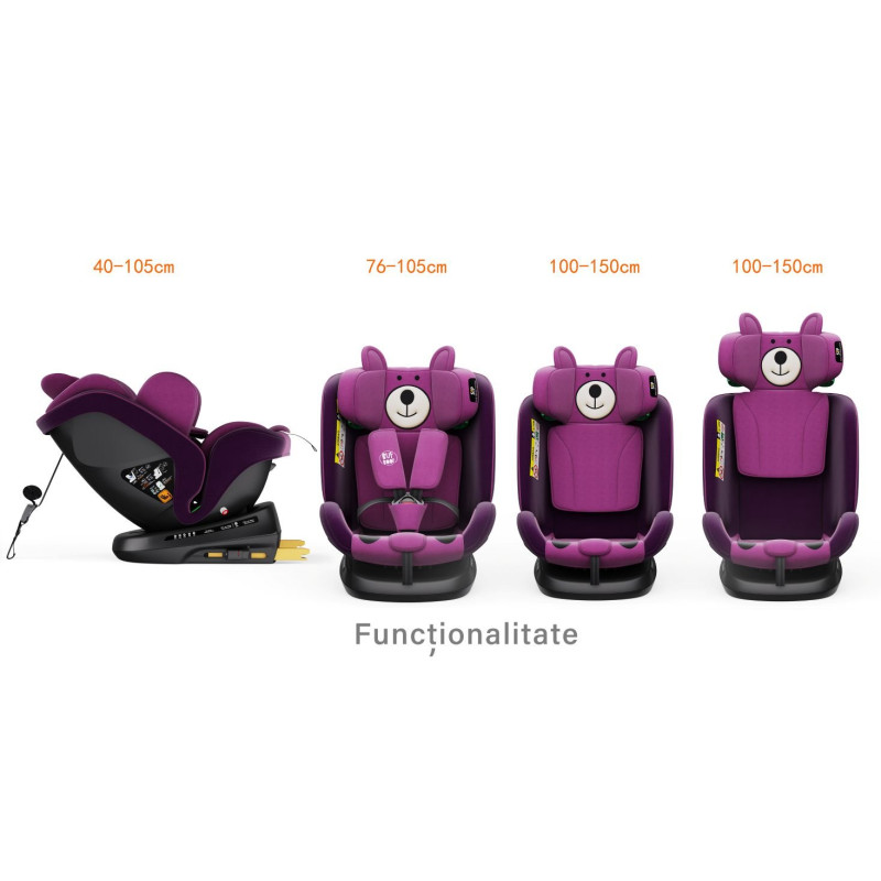 BUF BOOF® Scaun Auto P100 i-Size R129 Rotativ 360° ISOFIX 40–150 cm (0–36 kg) UrsPurple