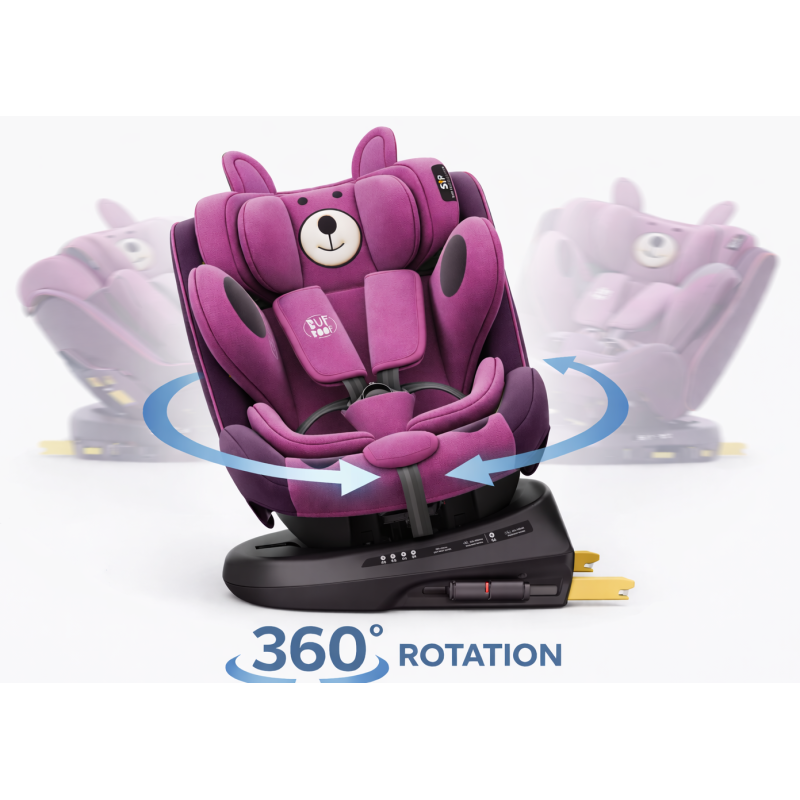 BUF BOOF® Scaun Auto P100 i-Size R129 Rotativ 360° ISOFIX 40–150 cm (0–36 kg) UrsPurple