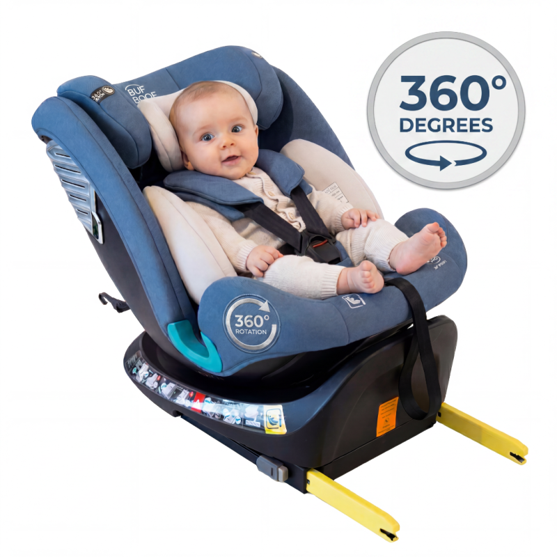 Scaun Auto Saphir DELUXE BUF BOOF iSIZE Blue cu Isofix pozitie somn 165 grade rotativ 360 grade 40-150 cm