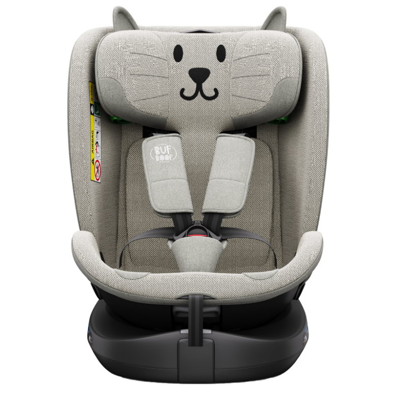 BUF BOOF® B-Joy DELUXE i-Size 40–150 cm Scaun Auto Copii, ISOFIX, Rotativ 360°, Reclinare 155°, Poziție Somn, LightGreyCAT