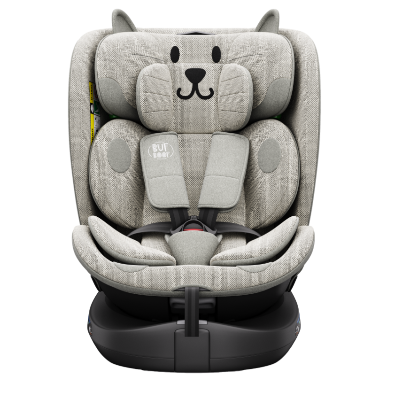 BUF BOOF® B-Joy DELUXE i-Size 40–150 cm Scaun Auto Copii, ISOFIX, Rotativ 360°, Reclinare 155°, Poziție Somn, LightGreyCAT