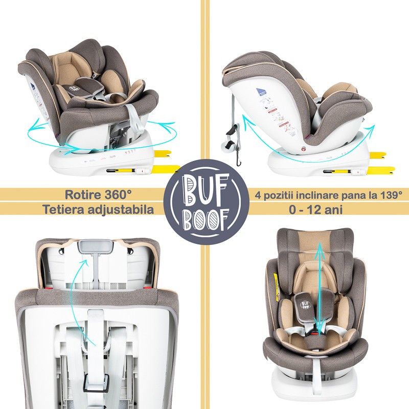 Scaun Auto Tweety Plus DELUXE BUF BOOF LightBrown cu Isofix rotativ 360 grade 0 36 kg