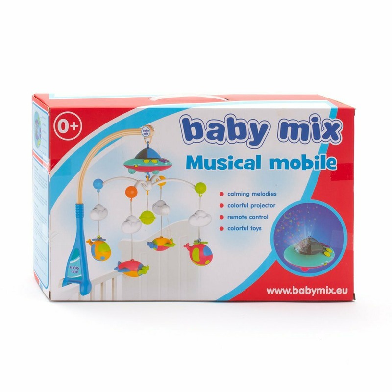 Carusel muzical pentru patut bebelusi Cu proiectii Cu 107 melodii si sunete ale naturii Cu 4 jucarii Baby Mix Blue