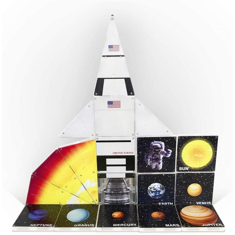 Set de constructie piese magnetice CreateOn Magna Tiles Racheta 24 piese