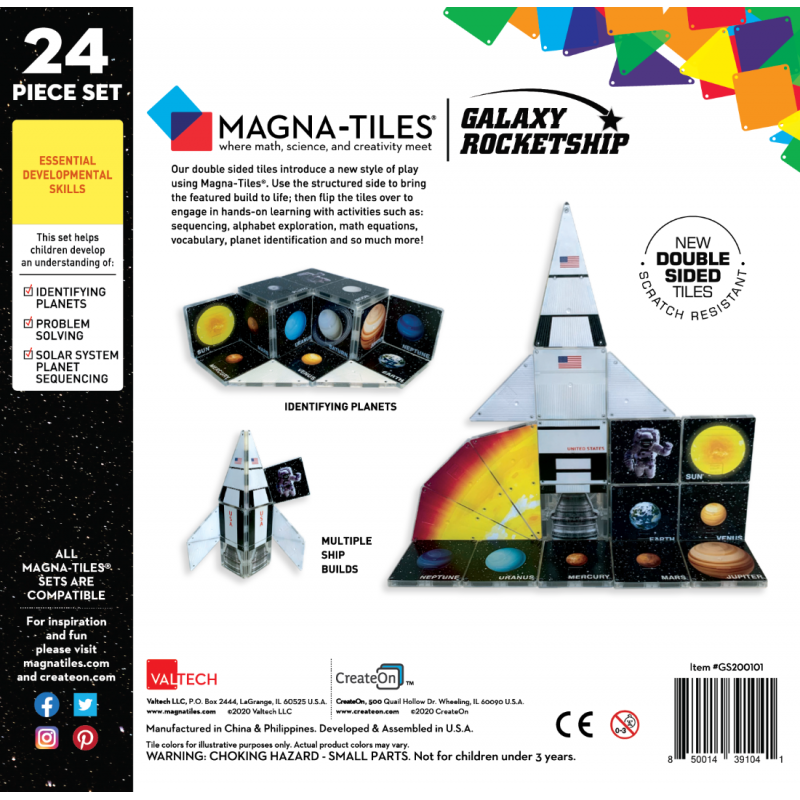 Set de constructie piese magnetice CreateOn Magna Tiles Racheta 24 piese