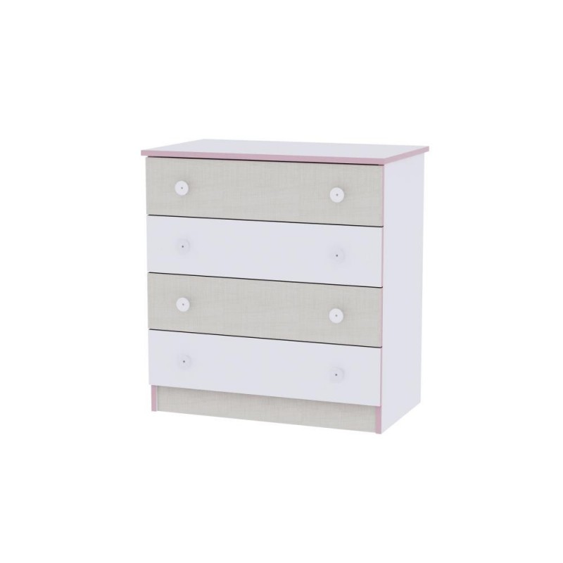 Comoda lemn 4 sertare White Pink Crossline Lorelli