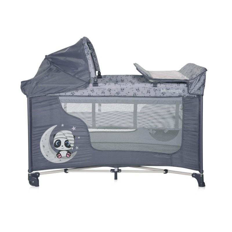 Patut pliabil Moonlight Plus 2 nivele cu accesorii Cool Grey Pandas Lorelli