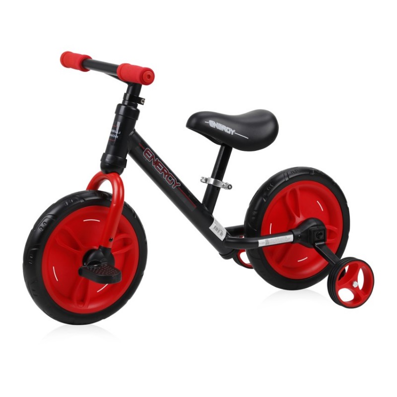 Bicicleta de tranzitie 2 in 1 Energy cu pedale si roti auxiliare Black Red Lorelli