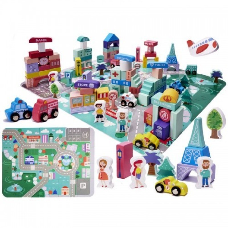 Set jucarii din lemn My Town 135 piese