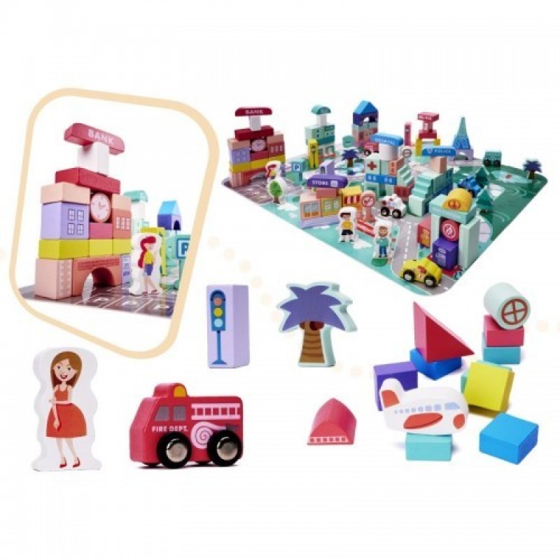 Set jucarii din lemn My Town 135 piese