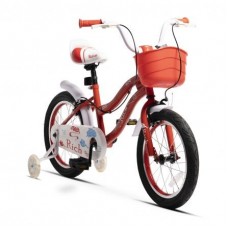 Bicicleta Copii 4 6 ani Rich Baby R1608A Roti 16 Inch C Brake Roti Ajutatoare cu LED Cadru Rosu cu Design Alb