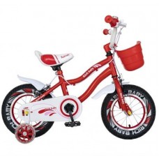 Bicicleta Fete 2 4 ani Roti 12 Inch C Brake Roti Ajutatoare cu LED Rich Baby CSR12 04A Cadru Rosu cu Design Alb