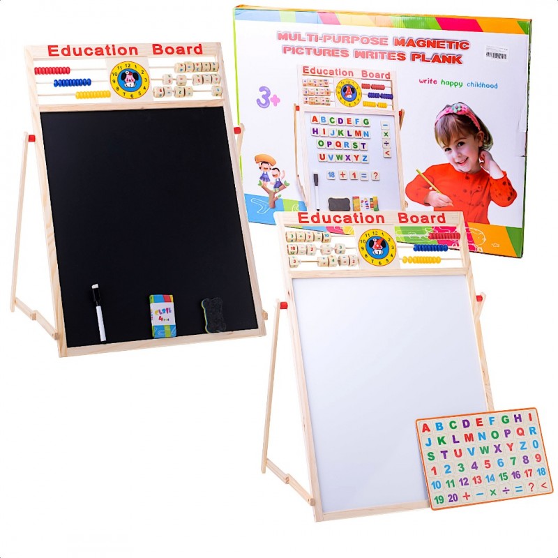 TABLITA 4 IN 1 PENTRU CRETA MARKER SAU MAGNETI CU ABAC SI CEAS 63 X 47 CM Wooden Toys