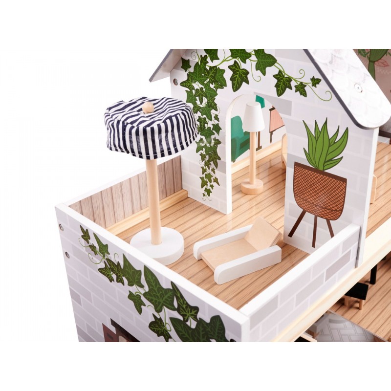 CASUTA PENTRU PAPUSI LULILO 78 CM CU LED DIN LEMN FLORO BOHO PLUS MOBILIER Wooden Toys
