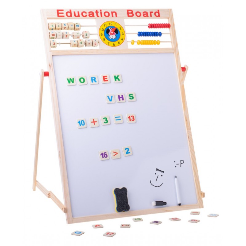 TABLITA 4 IN 1 PENTRU CRETA MARKER SAU MAGNETI CU ABAC SI CEAS 63 X 47 CM Wooden Toys
