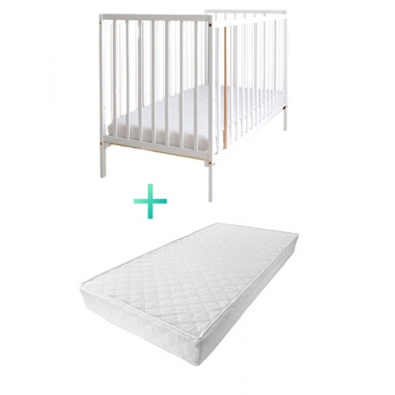 Set Patut Bebe Din Lemn Masiv Stardust White 120 cm x 60 cm plus Saltea Cocos Confort II 10 cm Woodies 