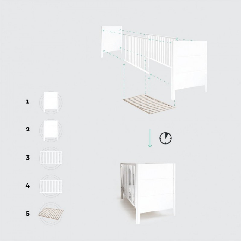 Set Patut bebe Lemn Masiv Woodies Smooth 120cm x 60cm plus Saltea copii MyKids Cocos Confort II 120 x 60 x 10 cm