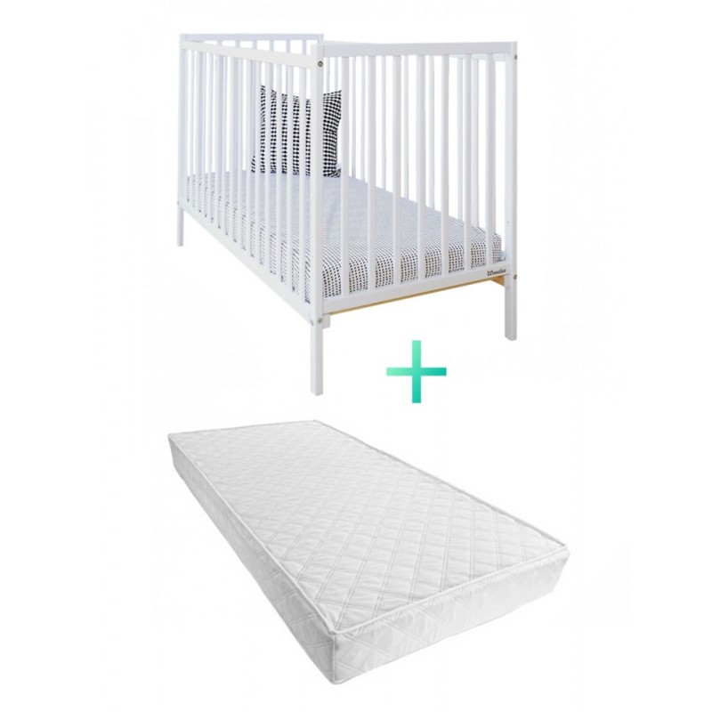 Set Patut Lemn Masiv Alb 120 x 60 cm plus Saltea Cocos Confort II 10 cm Woodies Dream
