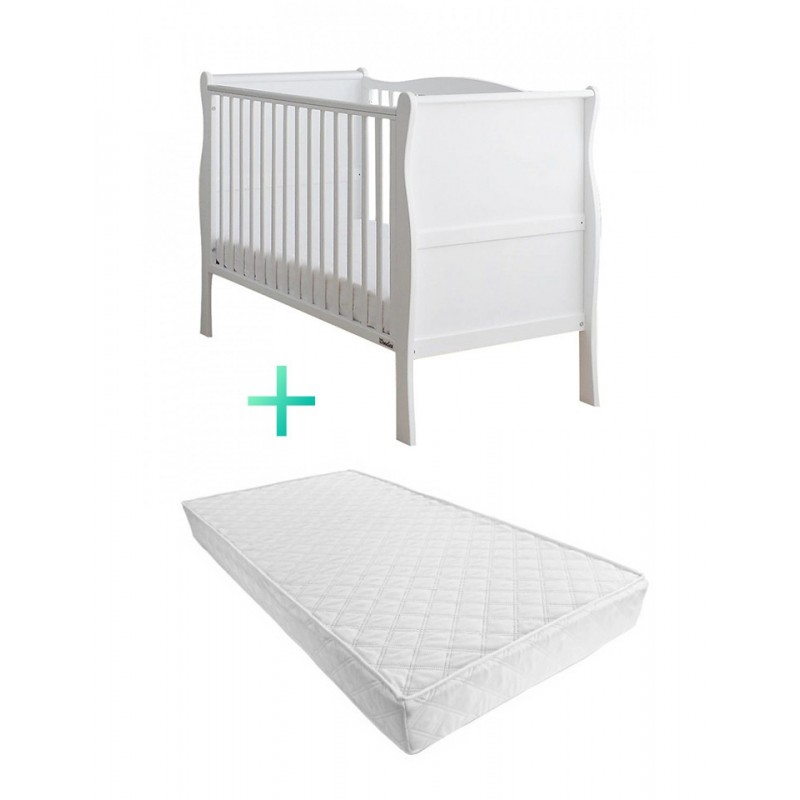 Set Patut Lemn Masiv Noble Alb, 120 cm x 60 cm plus Saltea Cocos Confort II 10 cm Woodies