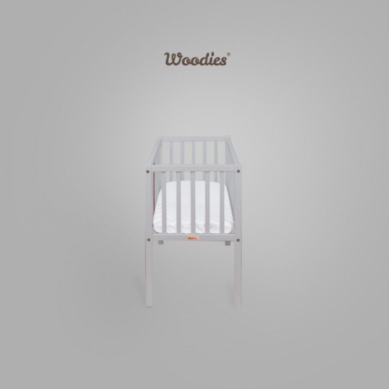 Set Woodies Stardust Crib Patut Mic 90 x 40 cm gri Din Lemn Masiv plus Saltea Confort II 90 cm x 40 cm x 8 cm