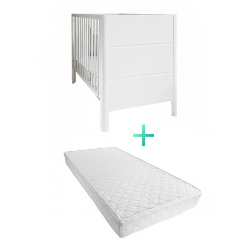 Set Patut bebe Lemn Masiv Woodies Smooth 120cm x 60cm plus Saltea copii MyKids Cocos Confort II 120 x 60 x 10 cm