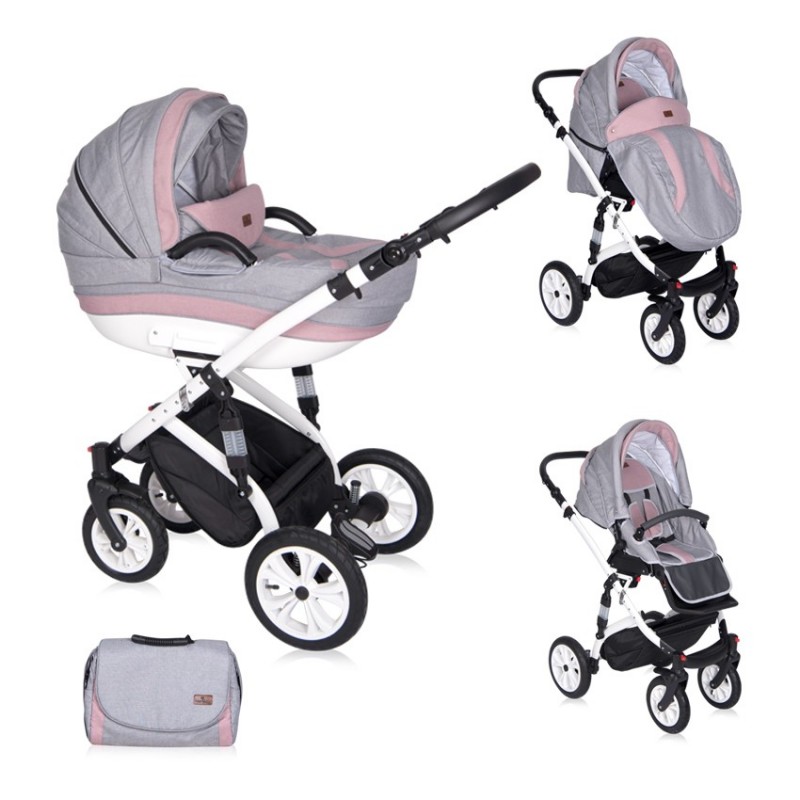 Carucior 3 in 1 Mia cadru aluminiu roti cu camera Pink and Grey