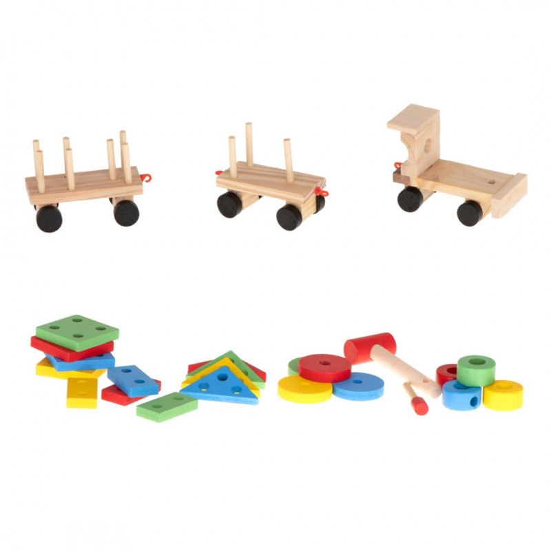 TRENULET LEMN CU 2 VAGOANE SI FORME GEOMETRICE Wooden Toys