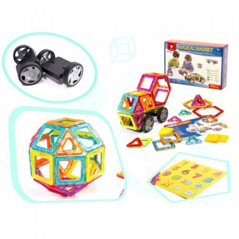 Set constructie magnetic 40 bucati Magical Magnet include roti