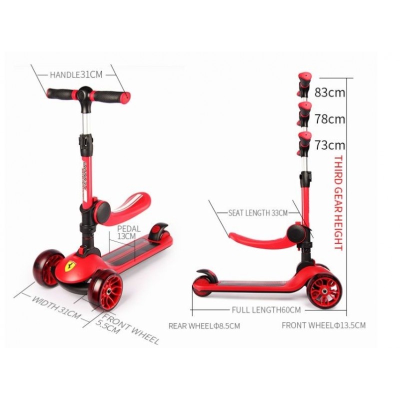 Trotineta pliabila Ferrari Twist rosie cu scaun Mesuca