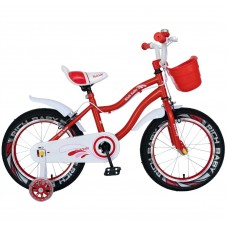 Bicicleta Copii 4 6 ani Roti 16 Inch C Brake Roti Ajutatoare cu LED Rich Baby R1604A Cadru Rosu cu Design Alb