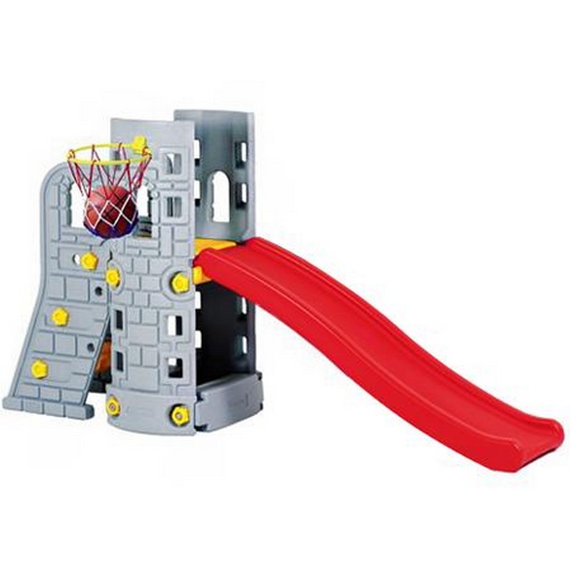 Centru de joaca 2 in 1 deluxe Castel Edu Play cu tobogan si cos basket